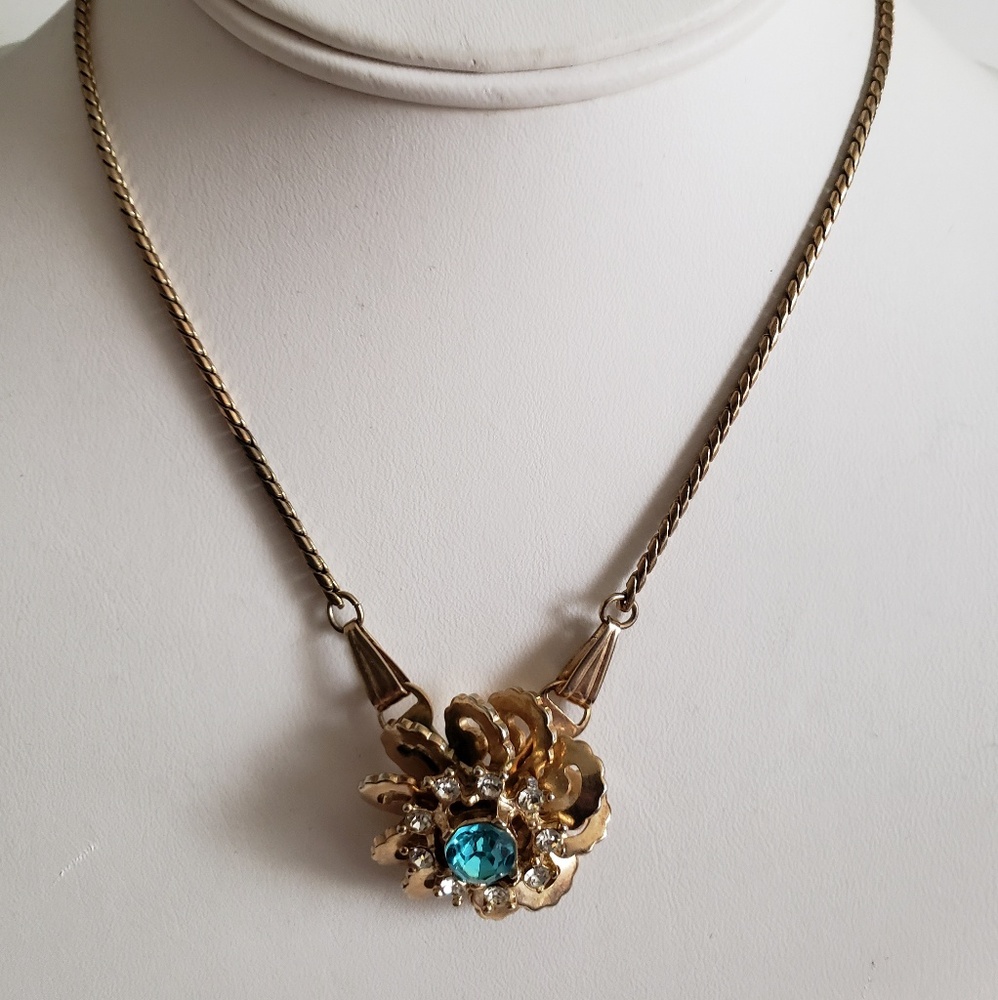 Aquamarine Rhinestone Necklace Vintage